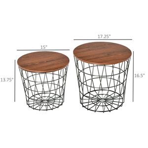 Set of 2 Durable <b>Black</b> <b>Round</b> Accent <b>Side</b> <b>Tables</b> Nesting End <b>Tables</b> with Storage Removable Top for Living Room Bedroom - Product Image 3