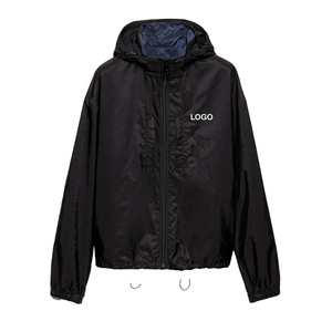 <b>Men's</b> <b>Black</b> Hooded <b>Windbreaker</b> Reversible Zipper Jacket Casual Solid Color Polyester/Nylon Shell Regular Fit Autumn Wear - Product Image 1