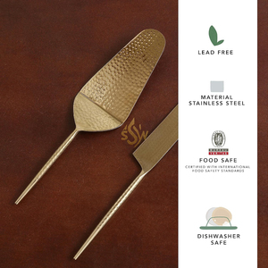 Ensemble de spatules à gâteau en métal de style classique avec design martelé, couteau à dessert et pelle à tarte pour mariage, vaisselle au design intemporel - Product Image 2