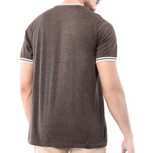 T-shirt en coton doux à manches courtes et col rond pour homme, marron chiné, léger, respirant, décontracté, pour tous les jours, basique, haut d'été - Product Image 2