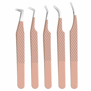 Pinzas para Extensiones de Pestañas, Juego de 5 Piezas, Pinzas de Volumen, Pinzas Delgadas de 90 Grados con Puntas de Fibra - Product Image 1