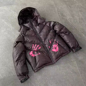Chaqueta acolchada negra con capucha para hombre, abrigo grueso de invierno con estampado azul y cremallera, estilo urbano - Product Image 2
