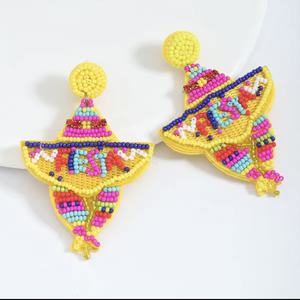 Pendientes de botón unisex con letras de cuentas de cristal hechas a mano, multicolor, con diseño de pavo real, novedades, rosa, clásicos, para profesores, para boda - Product Image 6