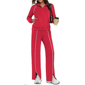 Conjunto de 2 piezas vintage 100% algodón transpirable, chándal informal con cremallera para otoño 2026, pantalones de pierna ancha para viaje - Product Image 4