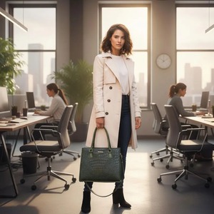 Sac fourre-tout en cuir vegan effet croco avec pochette offerte - Product Image 2