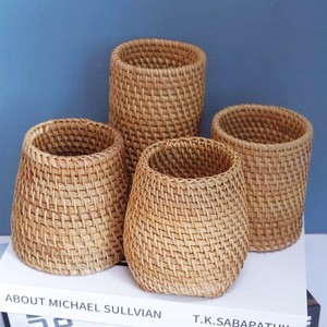 Wooden <b>marker</b> <b>pen</b> holder decorative desktop organizer woven rattan pencil pot basket for sale - Product Image 5