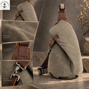 Bolso bandolera de lona lavada con correa ajustable para el hombro y herrajes metálicos |   Bolso cruzado color caqui para viajes y salidas diarias - Product Image 5