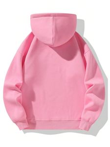 Pink Unisex <b>Hooded</b> <b>Fleece</b> Half Zipper Oversized Casual Solid Color Pullover 100% Cotton Winter Streetwear Hoodie - Product Image 2