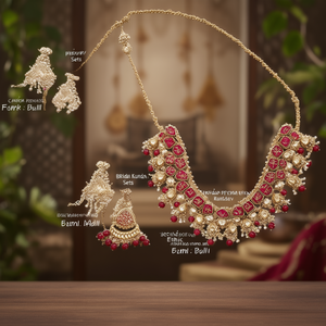 <b>Bridal</b> Kundan Stone Necklace <b>Set</b> with Earrings-Ethnic Imitation <b>Jewelry</b> - Product Image 3