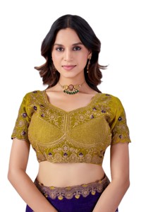 <b>Purple</b> Chiffon <b>Saree</b> with Gold Embroidery Traditional Indian Wedding Wear Women's Floor Length Sari - Product Image 5