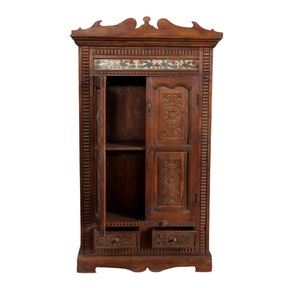 Luxury Handcrafted Solid Wood 2 Door <b>Wardrobe</b> Ornate Floral Carving Antique Finish <b>Storage</b> Armoire - Product Image 1
