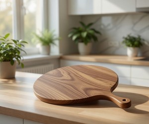 Planche à découper ronde en bois pour pizza, durable, non toxique, passe au lave-vaisselle, planche à découper de cuisine pour servir et préparer les aliments - Product Image 4