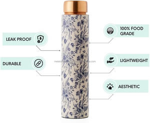 Classical White Copper Water <b>Bottle</b> Floral Printed Eco-Friendly Dishwasher Safe Luxury Drinkware Ayurvedic Health <b>Bottle</b> for - Product Image 4