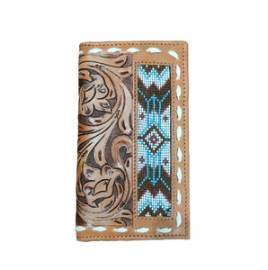 Portefeuille long style vintage unisexe en cuir de vachette véritable imprimé animal protection RFID grande capacité usage quotidien réunions - Product Image 1