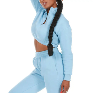 Women's Breathable Winter Casual Windproof Stand <b>Crop</b> <b>Top</b> Tracksuit Streetwear Joggers Running Fitness Solid Pattern Washed 100% - Product Image 5