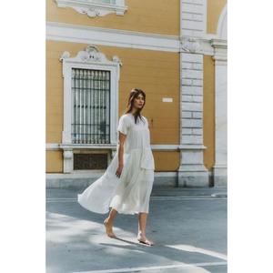 Women's Floor-Length Pleated Natural Waist Eco-Friendly Casual Loose Short Sleeve Minimalist <b>Boho</b> <b>Summer</b> <b>Dress</b> - Product Image 2