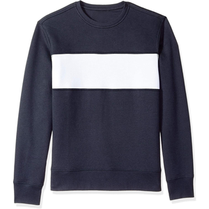 Wholesale Mens Navy Blue White Chest Panel Crew Neck Sweatshirt Long Sleeve Custom <b>Pullover</b> <b>Jumper</b> - Product Image 2