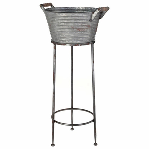 Bac à boissons galvanisé de grande qualité avec support, seau à glace rond autoportant et refroidisseur à vin pour fêtes et événements - Product Image 3
