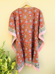 Floral Cotton Block Print <b>Kaftan</b> Skirt Handmade Sleepwear <b>Beach</b> Cover-Up Robe Women Customizable Free Size Custom - Product Image 2