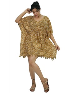 Robe Kaftan d'été décontractée en viscose imprimée, style bohème, mini, col en V, respirante, écologique, pour la plage, par le fabricant - Product Image 1