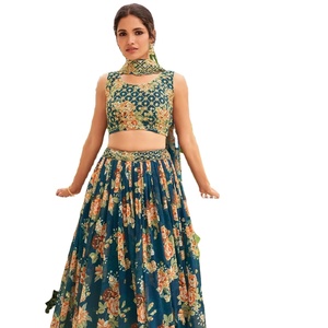 Belle Georgette brodée impression numérique Menkalinan Coli avec fil de séquence de renard pur et Dupatta cousu allonger - Product Image 1