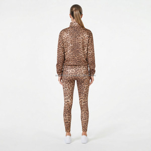 Women Leopard Print Tracksuit Full Length Zipper Jacket Jogger <b>Pants</b> Sporty Fit <b>Spandex</b> Polyester Quick Dry Spring Wear - Product Image 2