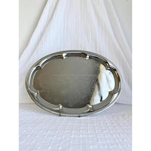 Plateau ovale décoratif sur mesure, dernier design de bordure, en laiton argenté, accessoires de table à manger, plateaux de service, vente chaude - Product Image 1