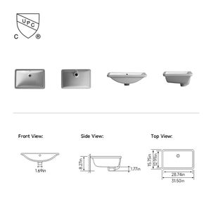 Lavabo de Baño de Cerámica Vitrificada NV2289E, Diseño Moderno Cuadrado para Instalar Bajo Encimera, Tamaño Grande 800X400X210MM, Certificado CUPC - Product Image 2
