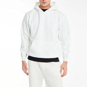 Conjunto de Sudadera con Capucha Blanca y Pantalones Cortos para Hombre, Estilo Casual, Holgado, Color Sólido, Chándal de Algodón para Primavera - Product Image 6