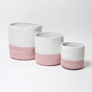 Set of 3 Dual-Use Cotton Basket for Home Decor & <b>Storage</b> - Product Image 3