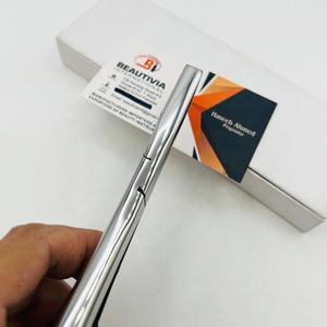 Pince professionnelle en acier inoxydable à pointe plate pour extensions de cheveux, avec logo personnalisé, poignée noire, pour cheveux Remy, trame simple, à clipser - Product Image 6