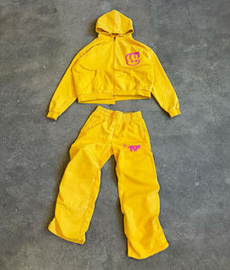 Custom Cropped Zip <b>Hoodie</b> Wide Leg Sweatpants Set <b>Lightweight</b> Cotton Fleece Casual Eco-Friendly Women Streetwear Men Sweatsuits - Product Image 1