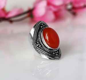 Carnelian Gemstone Midi <b>Ring</b> 925 <b>Silver</b> Handmade <b>Statement</b> <b>Ring</b> for Women handmade Birthday Anniversary Gift <b>Ring</b> For Her - Product Image 2