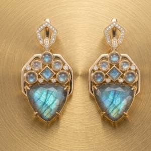Luxury Labradorite Drop Earrings 925 <b>Sterling</b> <b>Silver</b> 18K Gold Plated 4.5 Inch 10g Multi Size Gemstone Wholesale Factory Price - Product Image 3