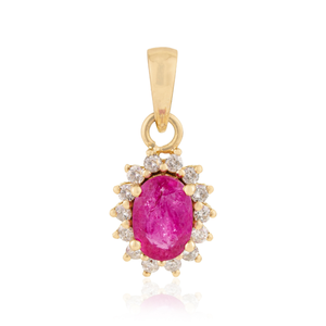 Most Beautiful Latest Design Real 14K Yellow Gold <b>Ruby</b> & Diamond Women's Cluster Pendant Fine High End Jewelry Manufacturer - Product Image 1