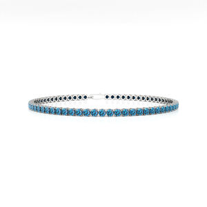 14k <b>Solid</b> <b>Gold</b> Round Brilliant Cut Pave London Blue Topaz Gemstone Tennis Bracelets Fine Jewelry Unisex Handmade Bracelets Gift - Product Image 4
