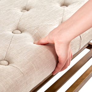 Banc Mid-Century Modern Vietnam en tissu de lin de qualité supérieure + éponge haute densité + bois massif naturel MD06 - Product Image 5