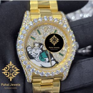 นาฬิกา Pahal Jewels หรูหรา ประดับเพชรทองคำ หน้าปัดลายการ์ตูน ระบบอนาล็อก กลไกจักรกล ตัวเรือนขนาด 38 มม. สายขนาด 20 มม. ตัวล็อคแบบพับได้ เหมาะสำหรับทั้งชายและหญิง - Product Image 1