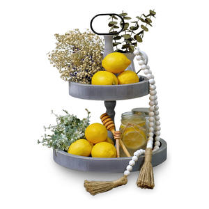 Bandeja redonda de 2 niveles de madera hecha a mano, soporte para cupcakes de granja, encimera de cocina, mesa de comedor, exhibición de frutas, suministro al por mayor - Product Image 6