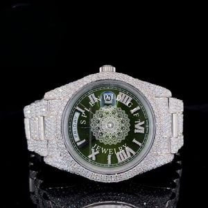 Splendide montre de luxe en diamant, 42 mm, en acier inoxydable, analogique, à quartz, pour homme et femme, bracelet argenté, cristal saphir - Product Image 6