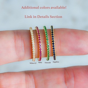 Classic Yellow Gold Plated Eternity <b>Band</b> <b>Silver</b> <b>Ring</b> With Pave Set Ruby Stones Women's Everyday Wear Jewelry - Product Image 6