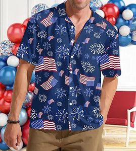 Chemise hawaïenne à étoiles et rayures patriotiques pour hommes, haut décontracté pour les vacances d'été - Product Image 5