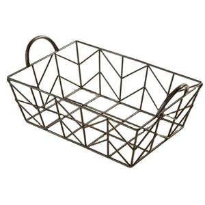 Panier de rangement moderne en fil métallique noir avec poignée, design géométrique rectangulaire, pour comptoir, cuisine, garde-manger, salle de bain - Product Image 1