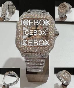 Reloj con Cristal de Moissanita Cuadrado, Correa de Acero Inoxidable con Cierre, Resistente al Agua 10 Bar, Estilo Hip Hop - Product Image 2