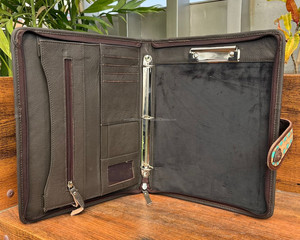 Newest Personalized Executive Hand <b>Tooled</b> <b>Leather</b> Ring Binders Business Resume Portfolio Padfolio Notebook Organizer with Zipper - Product Image 2