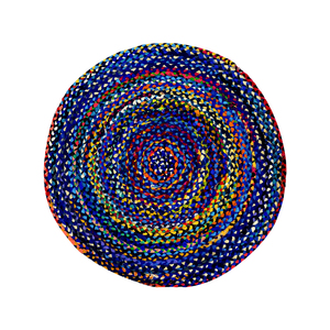 Alfombra Redonda Azul Hecha a Mano de Algodón Trenzado Chindi, Ecológica, Reversible, Multicolor, Circular, en Espiral, para Decoración Boho - Product Image 6