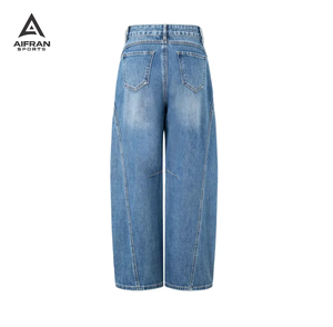 Aifran Sports - Jeans de mezclilla para hombre, corte holgado, estilo vintage, lavado, forma ancha, pantalones casuales, venta al por mayor OEM - Product Image 2