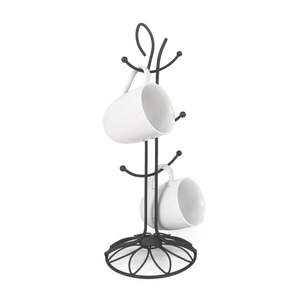 Support de tasses créatif en métal noir courbé et base en bois, organisateur de tasses, support de rangement durable, accessoire de cuisine, présentoir - Product Image 2