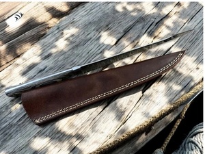 Couteau à filet en acier Damas de qualité industrielle, fait main, avec manche en bois et étui en cuir pour le camping en plein air - Product Image 4