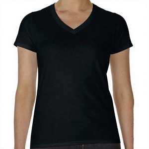 เสื้อยืดคอวีแขนสั้นผู้หญิง สีดำล้วน ผ้าฝ้าย 100% ทรงปกติ ผ้าเจอร์ซีย์ลำลอง ระบายอากาศได้ดี ใส่ได้ทุกฤดู - Product Image 3